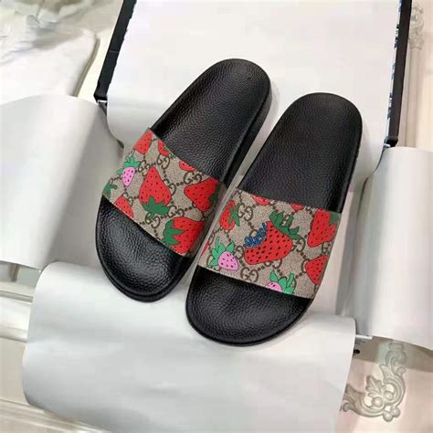 gucci strawberry slides women|gucci strawberry slide goat.